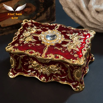 XinChen 2023 Металлические поделки Европейский стиль Ретро шкатулка для ювелирных изделий Креативное высококачественное кольцо Ожерелье Маленькая коробка для хранения Подарок